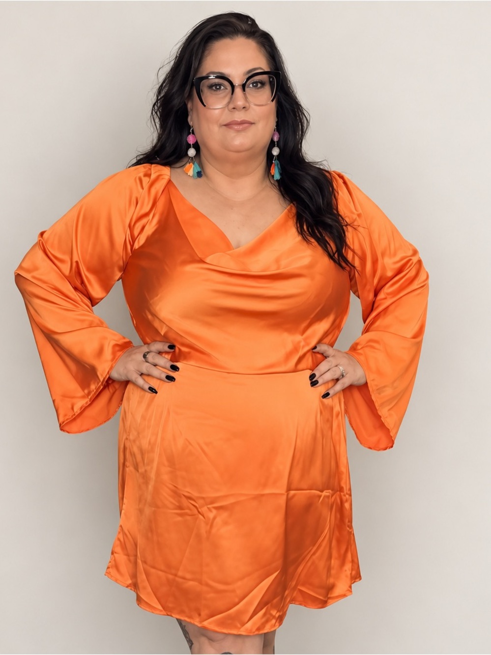 NWT Boohoo Orange Long Sleeve Cowl Back Dress US22